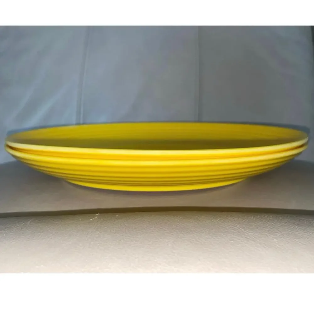 Set of 2 Melange Sunny Yellow 11” Coupe Ribbed Melamine Plates Shatterproof